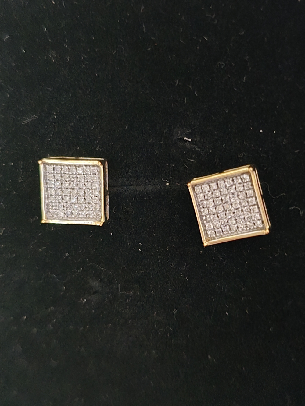 REAL GOLD 14K WITH DIAMOND Pave Square Stud Earrings NEW Jewelry